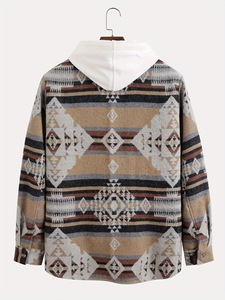 Giacca Casual da Uomo Personalizzata con Stampa Azteca, Bottoni, Maniche Lunghe in Lana, Leggera, con Risvolto, Stile Western - Product Image 2