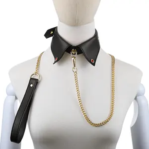 Sexbay Flirt Leather Collars with Belt Chain Bondage Choker SM Fetish Toys Roleplay Sex Games for Women Couple