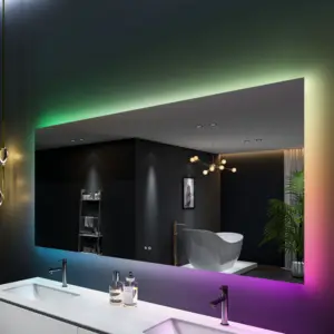 RGB Luz Personalizado Smart Touch Screen Vanity Wall Make Up Espelho Cosmético Quadrado Magic Led Espelho Do Banheiro