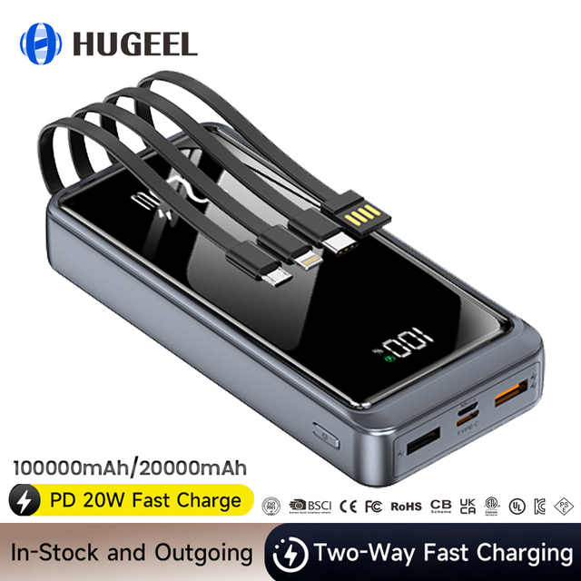 Best Selling 10000mah Power Bank Large Capacity 20000mah Powerbank with Type C Cable Fast Charging for Phone 17 Samsung Xiaomi