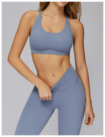 Legging Fitness Bernapas Custom, Bra Olahraga Tanpa Punggung Bahan Spandex, Set Fitness Gym Cepat Kering 2 Potong, Set Yoga untuk Wanita