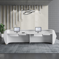 Bureau de réception en forme de vague incurvée avec éclairage LED, table de réception moderne sur mesure pour bureau, salon de beauté, hôtel, clinique