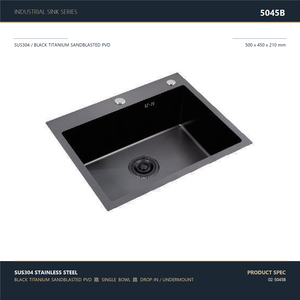 Évier de cuisine en acier inoxydable 304 noir PVD, à encastrer, 500x450mm, avec robinet extractible - Product Image 1