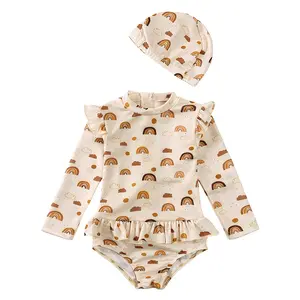 Summer Children's Long Sleeves Swimsuit Toddler Fashion Swimwear Infant Girls Swimsuit Wholesale