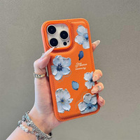 Élégante Coque de Téléphone à Motif Floral Peint à l'Huile Bleue pour iPhone 17 16 15 14 11 12 13 Pro Max Plus 17 Air en Similicuir et TPU