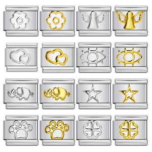 Abalorios Modulares Estilo Italiano para Pulseras, de Acero Inoxidable, Chapados en Oro y Plata, con Diseños de Flor, Corazón, Ángel, Estrella, Huella de Elefante, Regalo Unisex - Product Image 1