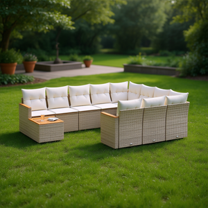 Ensemble de canapés de jardin en rotin beige 6 places, mobilier d'extérieur contemporain résistant aux intempéries - Product Image 2