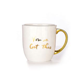 Taza de café con mango de oro real, color rosa y blanco, taza de esmalte para tazas de regalo - Product Image 2