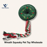 Jouet pour chien interactif en peluche couineuse, en forme de couronne de Noël, avec corde tressée et baies de houx, pour la mastication des animaux de compagnie, vente en gros