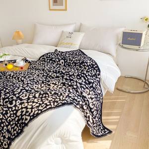 冬用オールシーズン居心地の良い両面ニットヒョウ柄100% ポリエステル高級マイクロファイバー肌に優しいブランケット - Product Image 4