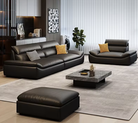 Canapé modulaire sectionnel 3 places en cuir véritable de luxe moderne pour salon, confortable et durable avec un design noir