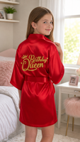 Robe de satin pour anniversaire, pour filles et femmes, kimono court, peignoir, costume de fête, séance photo, robe à lettres dorées scintillantes, cadeau