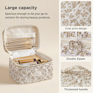 Large Quilted Makeup <b>Bag</b> for Women Cosmetic Case Travel Toiletry Organizer with Handle - Product Image 4