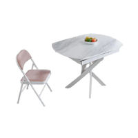 Table à manger en acier au carbone blanc direct d'usine avec 6 couvercles ovales extensibles en marbre de verre en céramique pour la cuisine et la chambre à coucher