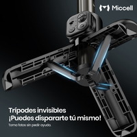 Miccell Gimbal Inteligente con Seguimiento IA, Varita Selfie de 650 mm y Luz LED Integrada para Streaming, Vlogs y Creadores de Contenido