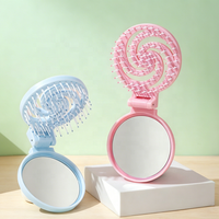 Brosse à cheveux pliable avec miroir, motif tourbillon de crème glacée, peigne démêlant portable 2-en-1 pour filles