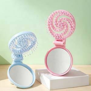Brosse à cheveux pliable avec miroir, motif tourbillon de crème glacée, peigne démêlant portable 2-en-1 pour filles - Product Image 5