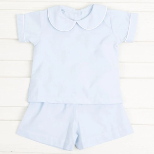 Piccolo ragazzo blu colletto bambola carino <span class=keywords><strong>per</strong></span> bambini ragazzi Set corto all'ingrosso Boutique cotone personalizzato vestito bambino - Product Image 4