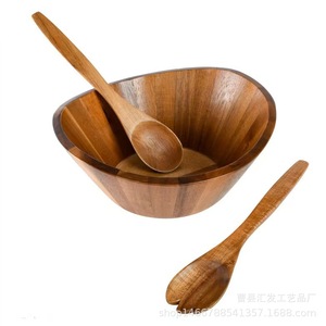 Acacia Wood Salad Bowl <b>Large</b> Solid Wood Handmade Kitchen Tableware For Home Use - Product Image 2