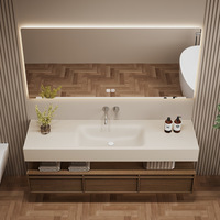Meuble-lavabo de salle de bain en pierre de haute qualité, personnalisé, étanche, avec panneau, miroir, lavabo et robinet