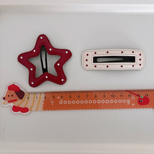 Horquilla de cuero de lunares rojos que combina con todo, nueva horquilla BB con flequillo de estrella destrozada de lado dulce para niñas, accesorios para el cabello de fiesta - Product Image 4