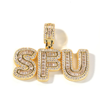 Collier Hip Hop Personnalisable en Or avec Breloques Initiales, Pendentif Zirconium CZ Baguette Glacée sur Chaîne Corde