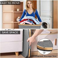 BALEINE Panier à linge pliable en bambou, durable et écologique, avec couvercle, paniers hauts, poignées de traction, grand bac, support interne (26