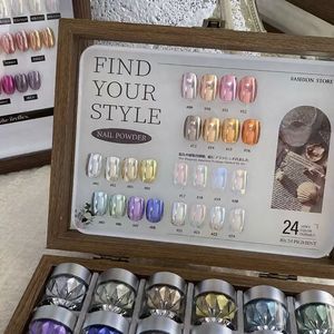 Ensemble de poudre à ongles Aurora Chrome 24 couleurs, paillettes miroir, paillettes de lune, pigment super brillant, poudre pour nail art DIY - Product Image 4