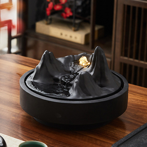 Fontana Scultorea Nera a Cascata <span class=keywords><strong>da</strong></span> Tavolo in Resina, Decorazione Zen Moderna per <span class=keywords><strong>Scrivania</strong></span>, Arte per Arredamento Casa, Ornamenti e Regali - Product Image 1