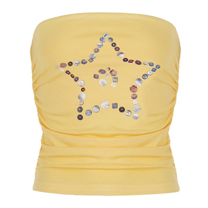 เสื้อเกาะอกสีพื้นสำหรับสาวหวานน่ารัก พร้อมตกแต่งกระดุมรูปดาว - Product Image 6