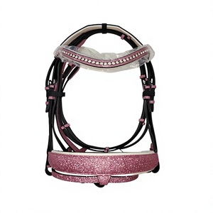Custom <b>Glitter</b> Leather Horse Bridle with Matching Reins, Padded Anatomical Equestrian Horse Bridle, <b>Pink</b> <b>Glitter</b> Crystal Browban - Product Image 1
