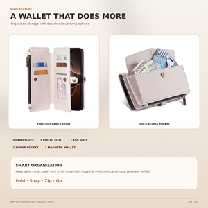 เคสโทรศัพท์แบบกระเป๋าสตางค์อเนกประสงค์พร้อมซิปด้านข้างสำหรับ <span class=keywords><strong>iPhone</strong></span> 18 17 16 15 14 13 Pro Max พร้อมช่องใส่บัตรและฝาครอบป้องกัน - Product Image 2