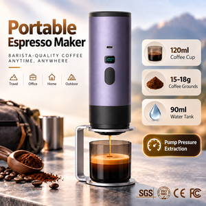 Machine à expresso portable rechargeable 72W, machine à expresso à pression, tasse de 120 ml, 15-18 g de café moulu, réservoir d'eau de 90 ml - Product Image 1