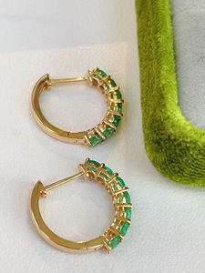 Boucles d'oreilles en or massif 18 carats avec émeraude naturelle Xinfly, bijoux fins AU750, pour usage quotidien, prêtes à être expédiées - Product Image 3