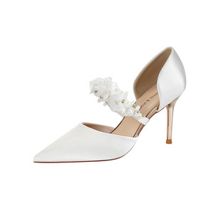 Zapatos de Novia 6691-8 con Tacón de Aguja, Punta Puntiaguda, Diseño Sólido, Decoración Floral y Forro de Satén para Mujer - Product Image 5