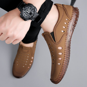 Sandales décontractées pour hommes en cuir véritable à bout ouvert avec semelle extérieure en caoutchouc respirant – Chaussures d'été - Product Image 3