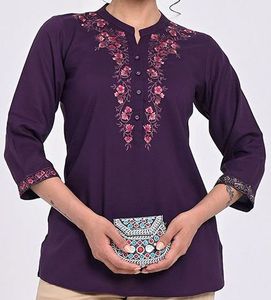 Top de algodón con cuello mandarín para mujer - Product Image 1