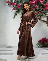 Robe Abaya Musulmane Vintage à Col Montant en Velours Froissé et Strass, en Polyester, pour le Moyen-Orient, l'Asie Centrale et l'Afrique