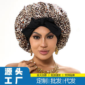 Chapeau rond en ruban imprimé léopard pour femme Arc comme beauté <span class=keywords><strong>et</strong></span> soin des cheveux Bonnet à larges bords Bonnet de sommeil Bonnet Durag - Product Image 6