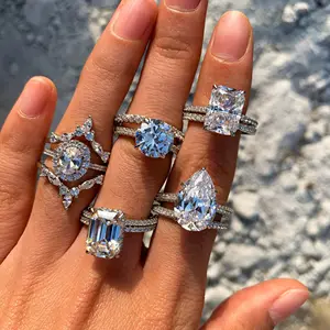 Conjunto de anillos de compromiso para mujer, joyería fina de moda, Diamante apilable, chapado en oro blanco, Plata de Ley 925, sortija de Boda nupcial para dedo