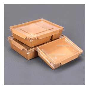 Boîtes à emporter jetables en papier kraft de qualité alimentaire, auto-montables, avec couvercle en plastique pour sushi, salade, utilisation en restaurant - Product Image 4