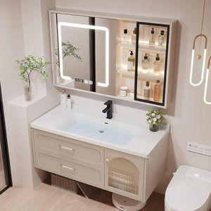 White smart bathroom cabinet glass display cabinet white countertop washbasin hanging cabinet body - Product Image 3