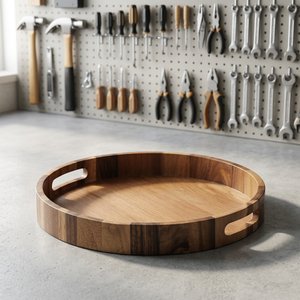 Plateau de service rustique indien fait main en bois avec poignées, motif végétal, pour la décoration de cuisine et comme planche à découper - Product Image 1