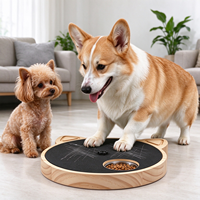 Papan Cakar Anjing Kayu Solid Berputar dengan Mangkuk Stainless Steel, Mainan Puzzle Pengisi Makanan Lambat, Pengayaan Interaktif untuk Anjing