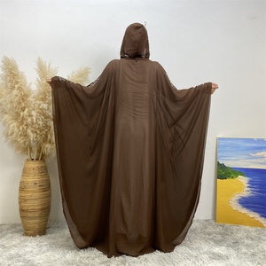 6741 #   Nuevo Cárdigan de Chifón de Lujo con Bonitas Perlas Blancas y Mangas Murciélago con Pedrería, Abaya Abierta con 2 Agujeros en las Mangas - Product Image 3