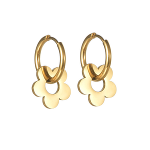 Pendientes de Aro Huggie con Flor de Ciruelo en Acero Inoxidable con Baño de Oro PVD de 18K |   Joyería de Moda para Mujeres, Estudiantes y Chicas - Product Image 1