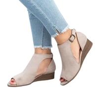 Sandales compensées confortables en cuir PU pour femmes avec bout ouvert