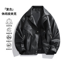 Blouson Moto Vintage Noir Homme en Similicuir PU – Manteau Personnalisé OEM pour l'Automne et les Voyages