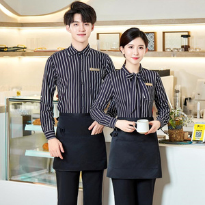 Bán buôn phục vụ khách sạn nhà hàng quán rượu quán rượu cafe máy chủ tiếp nhận làm việc đồng phục nam nữ bồi bàn phục vụ bàn dài tay áo sơ mi - Product Image 4