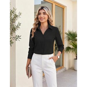 Camisa de Mujer sin Arrugas con Botones, Manga Larga, Cuello Clásico, Blusa Informal de Negocios, Tela Popelina, Tallas XS a 3XL - Product Image 3
